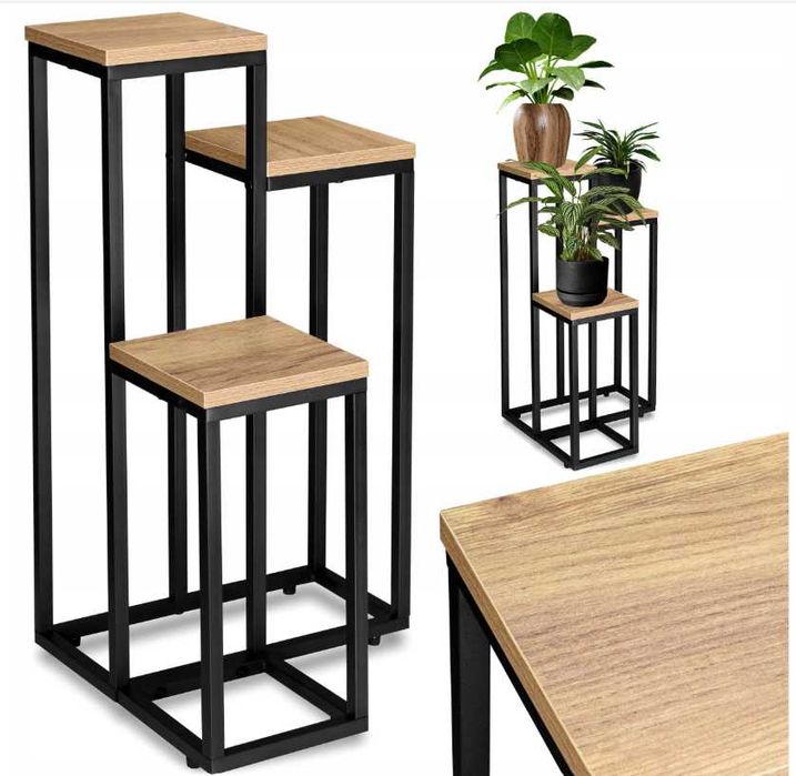 Kwietnik stojący metalowy LOFT industrialny stojak na kwiaty z półkami