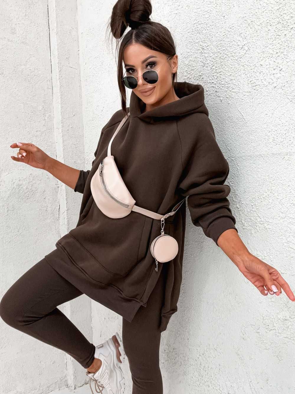 Komplet Dresowy Damski Uniwersalny Czekolada Bluza+Legginsy WYSYŁKA24H