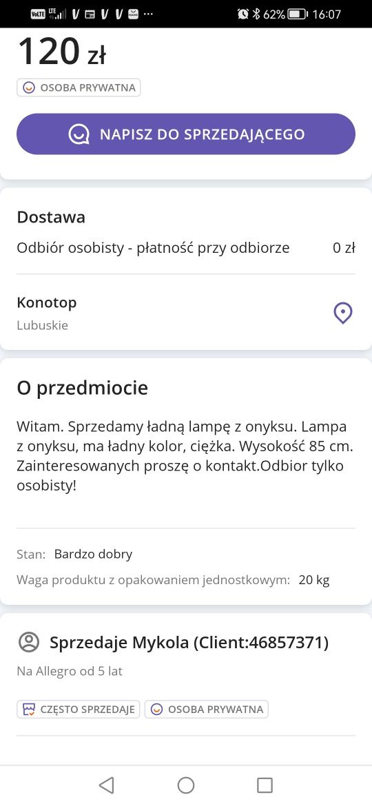 Lampa stołowa, kamień onyks