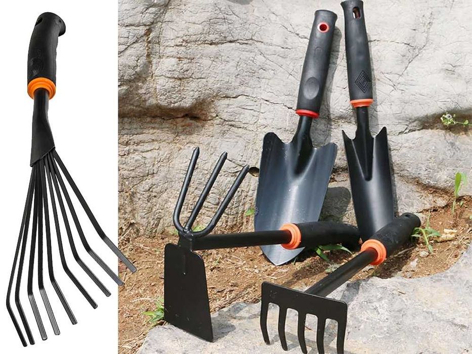 Zestaw narzędzi ogrodniczych do ogrodu łopatka grabki pazurki motyka