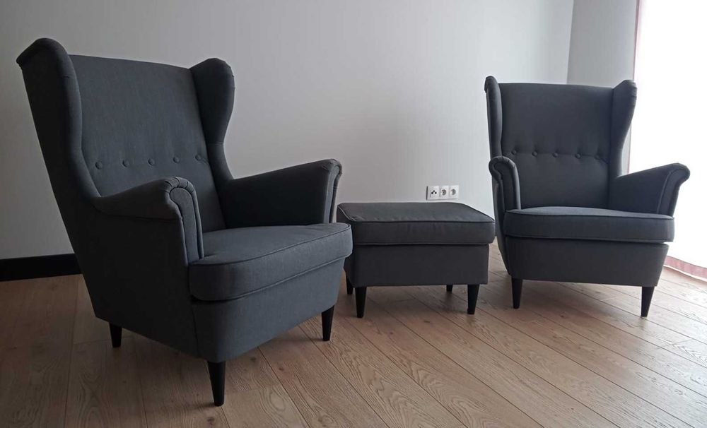Dwa fotele uszak IKEA STRANDMON Nordvalla ciemnoszare