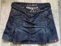 Jeans Denim sportowa a'la mini  spódniczka z designerskim paseczkiem