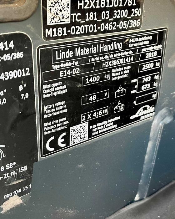 Empilhador elétrico Linde E14 (1400 kg) - 2018