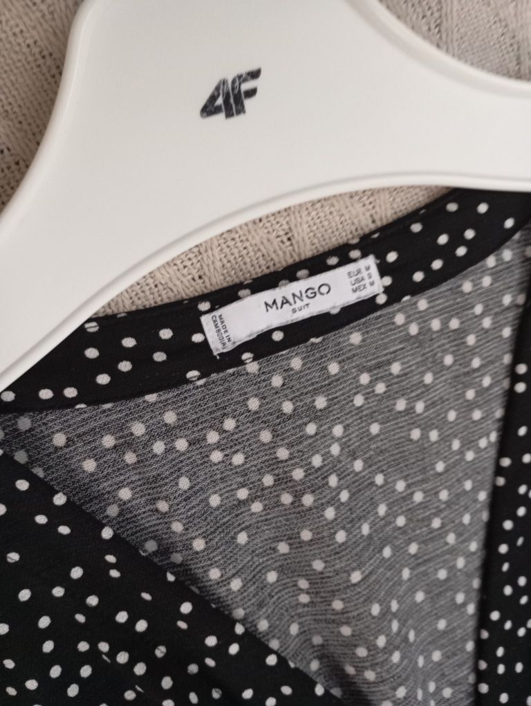 MANGO r.M kopertowa elegancka długa sukienka midi czarna w kropki