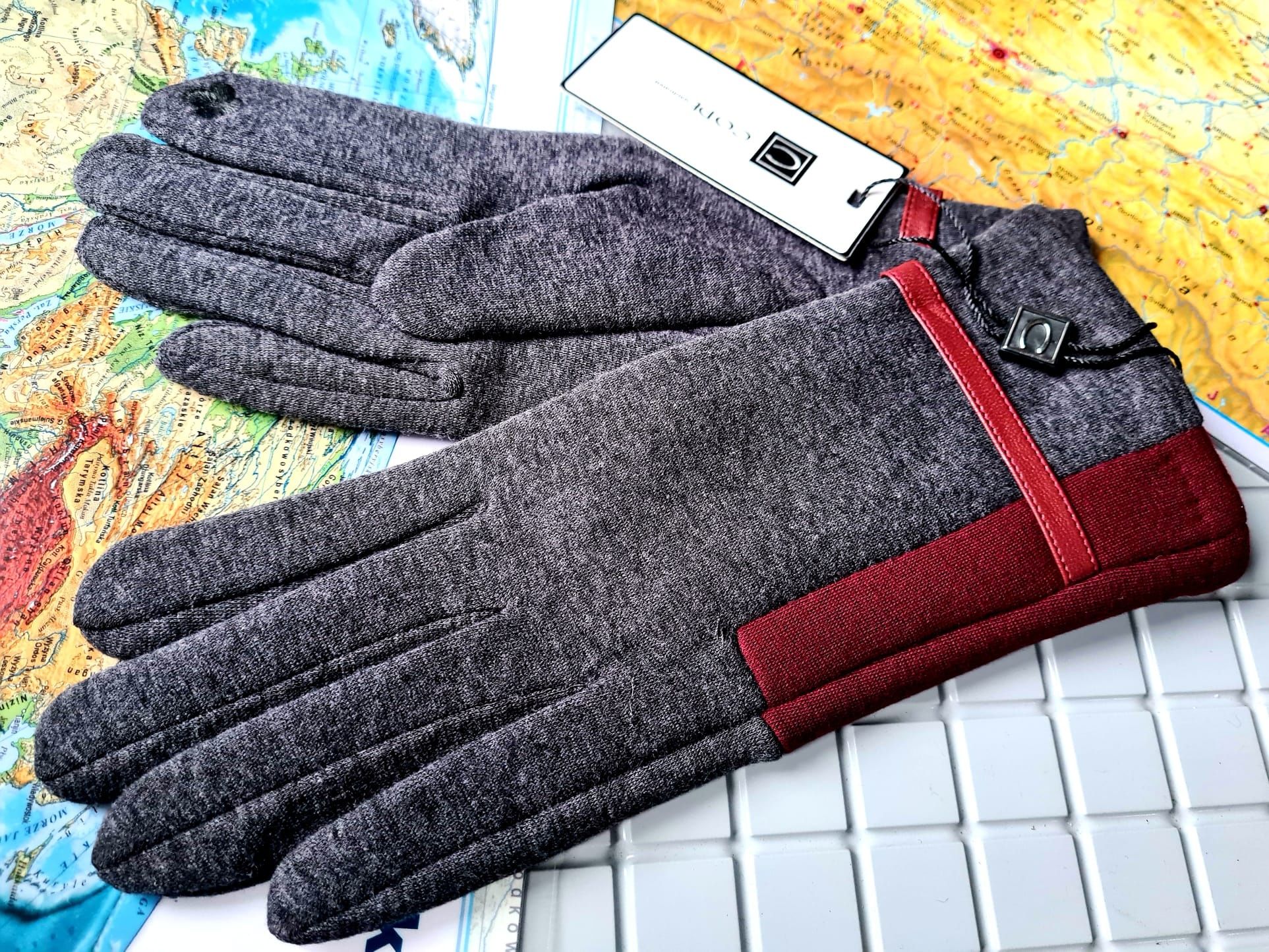 Nowe rękawiczki damskie zimowe marki Code szare modne