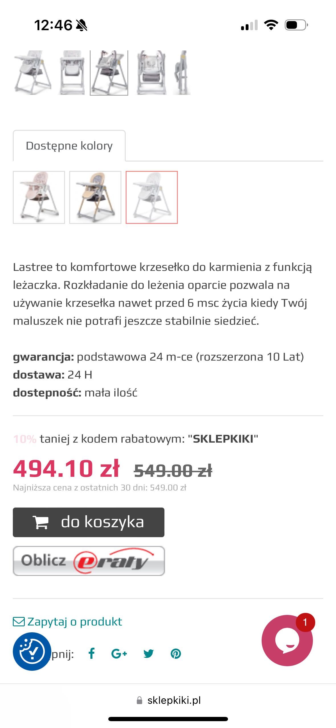 Kinderkraft Lastree krzesełko do karmienia Grey