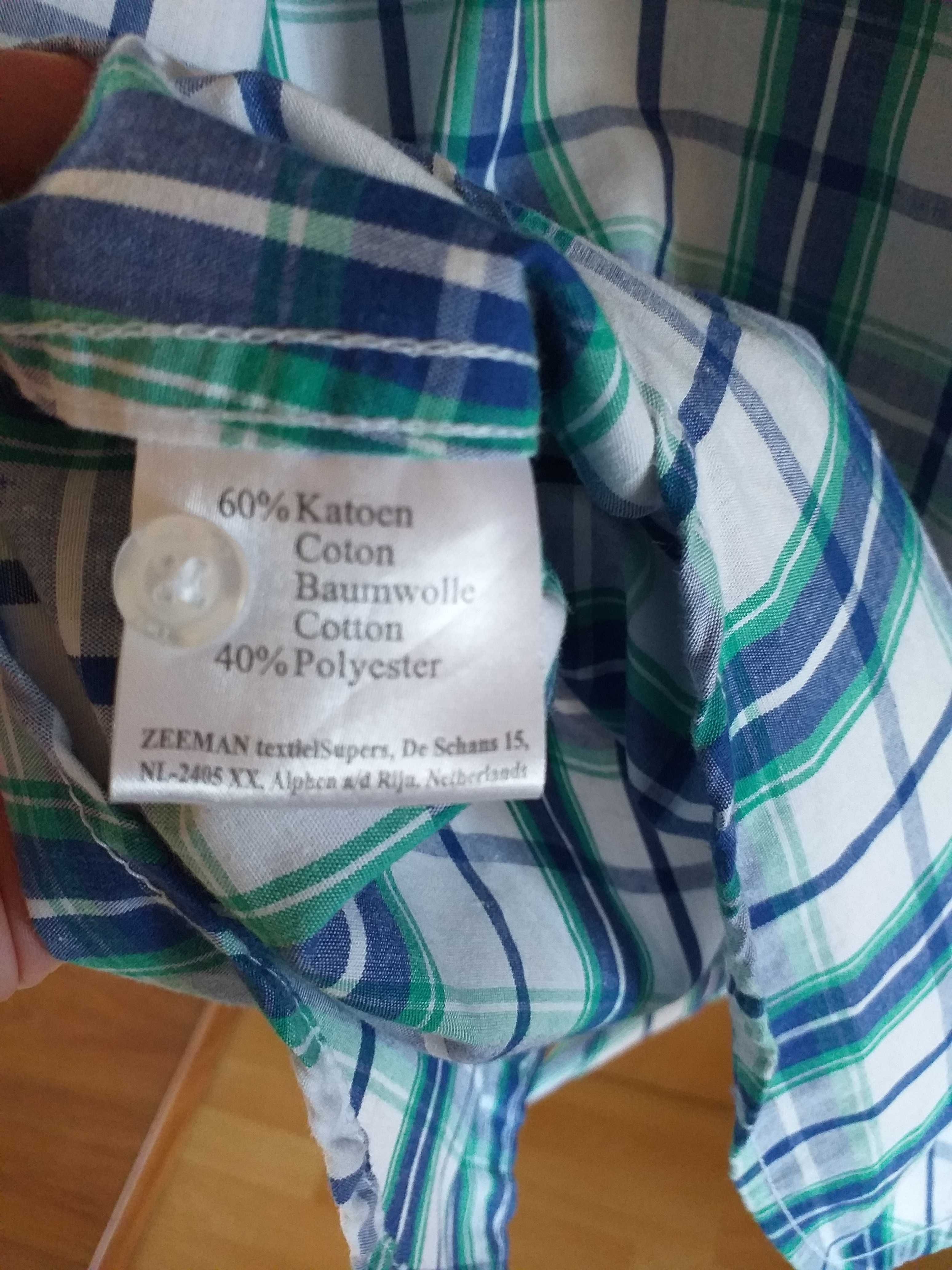 Biało-zielono-granatowa koszula w kratkę, r.XL