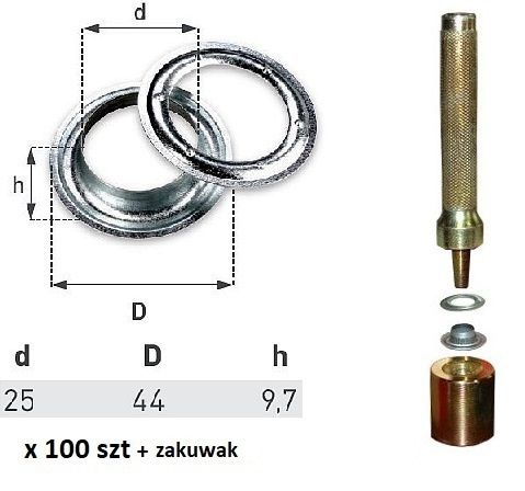 Oczka 100 szt do plandeki fi25 + zakuwak