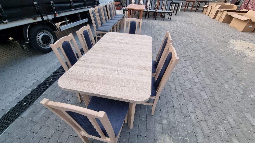 Nowe: Stół 80x140/180 + 6 krzeseł, sonoma+metaliczny granat, dostawaPL