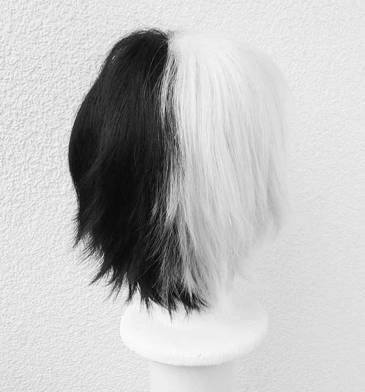 Monokuma Cruella de Mon cosplay wig peruka biała czarna krótka krótki