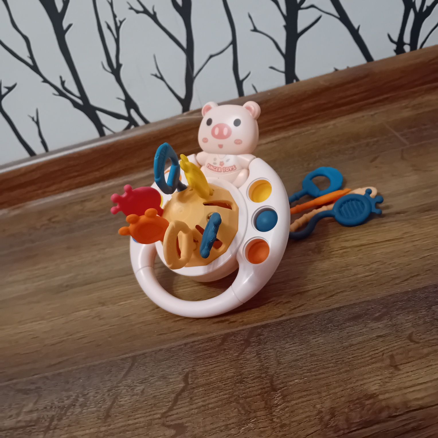 Zestaw Grzechotek sensoryczna  swinka przeciąganie gryzak Montessori