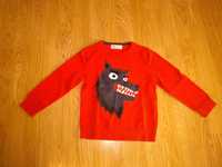 Czerwony sweterek z wilkiem 98-104 cm