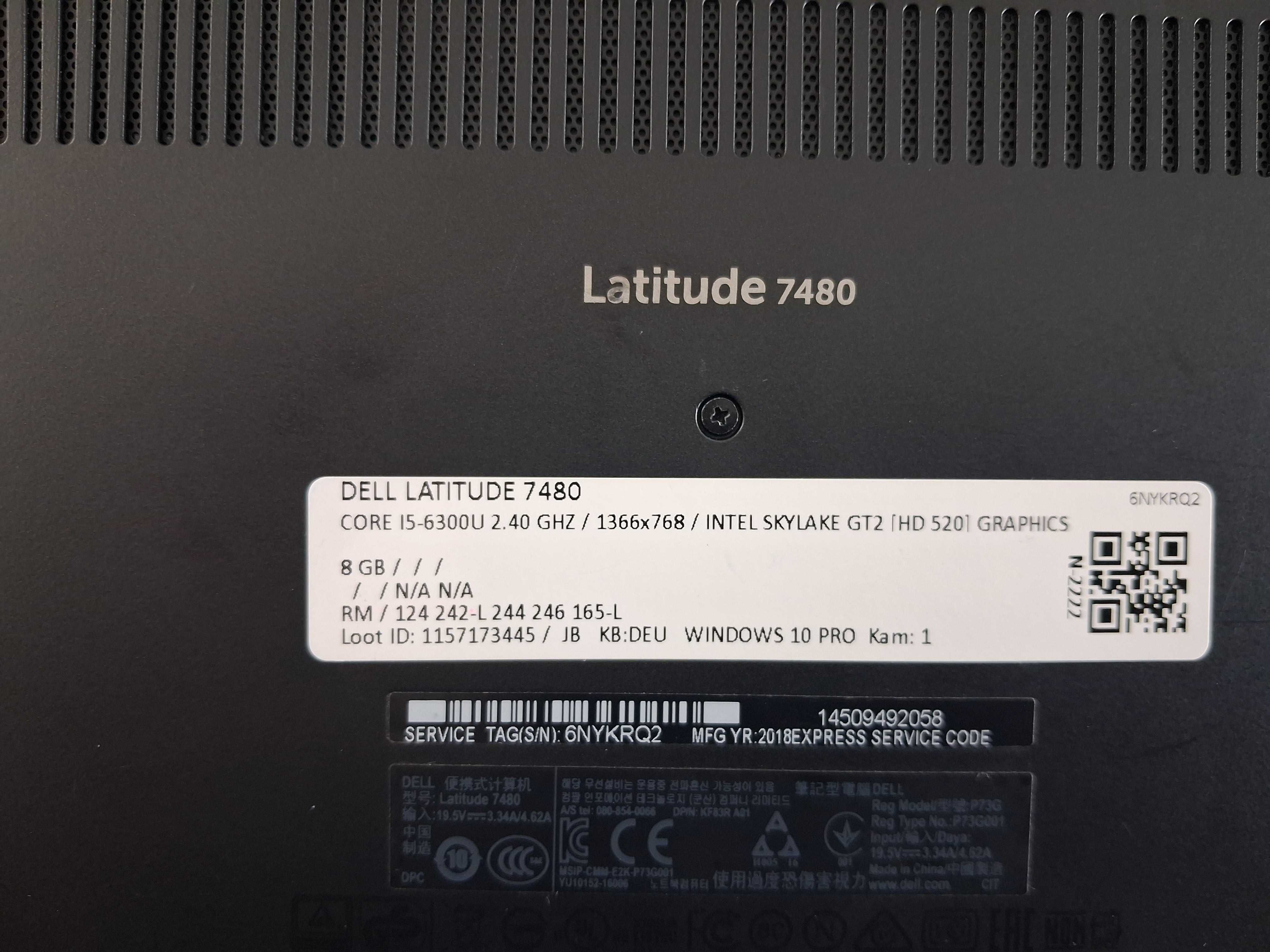 Laptop Dell Latitude 7480 Intel Core I5 14 cali z windows 10