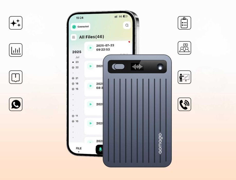 Cyfrowy Dyktafon AI z Transkrypcją i Podsumowaniem 64GB ChatGPT