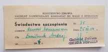 Dokument kolekcjonerski:  świadectwo szczepienia 1954 r.