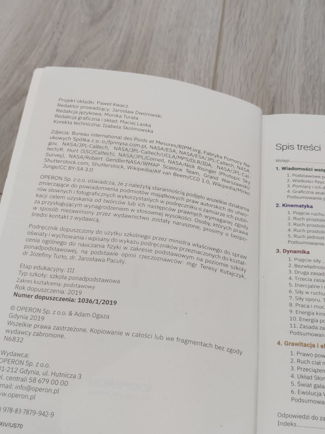 Podręcznik „Fizyka 1” wydawnictwo OPERON