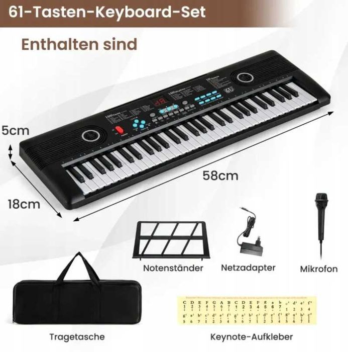 Klawiatura elektroniczna 61 klawiszy keyboard z mikrofonem i pokrowcem