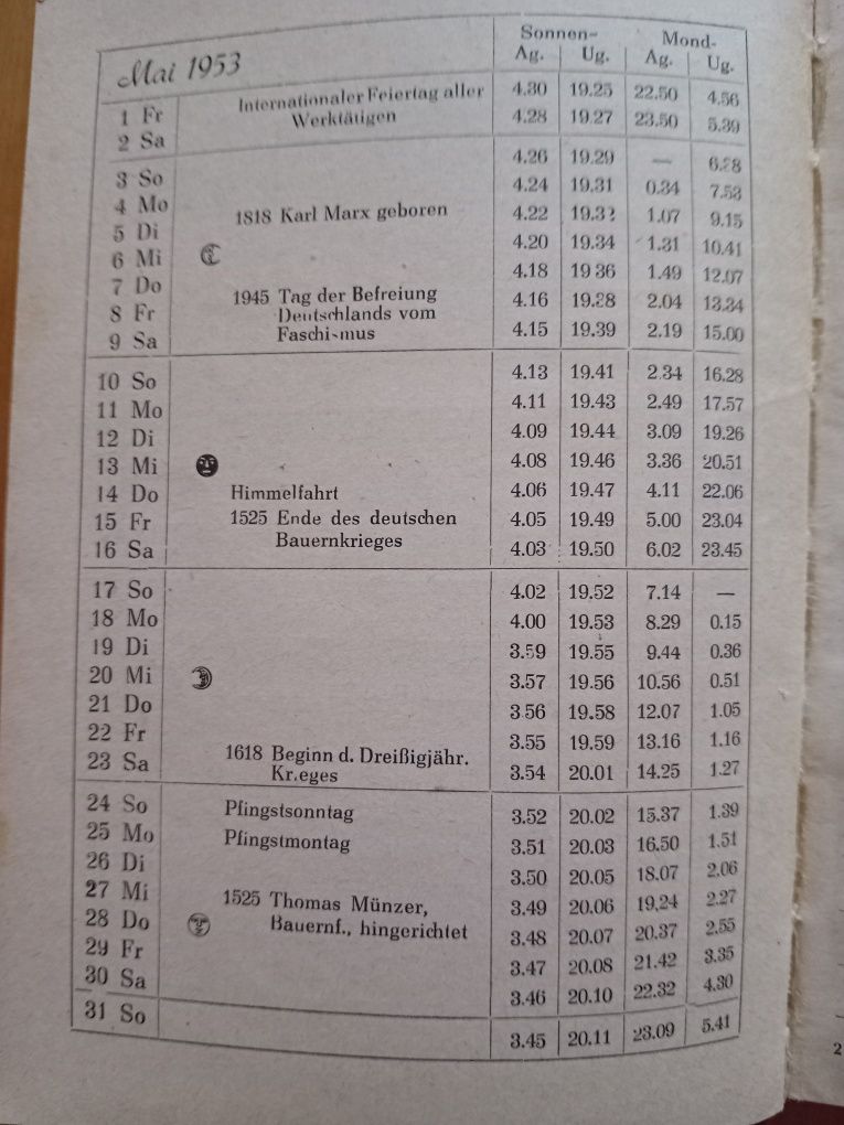 Niemiecki kalendarz wędkarski DDR  z 1953