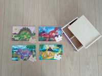 Puzzle drewniane 12-elementowe x 4 obrazki DINOZAURY