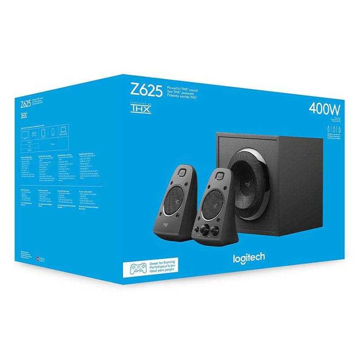Colunas Logitech Z625 THX Sound 2.1 400W Peak / 200W RMS Pretas