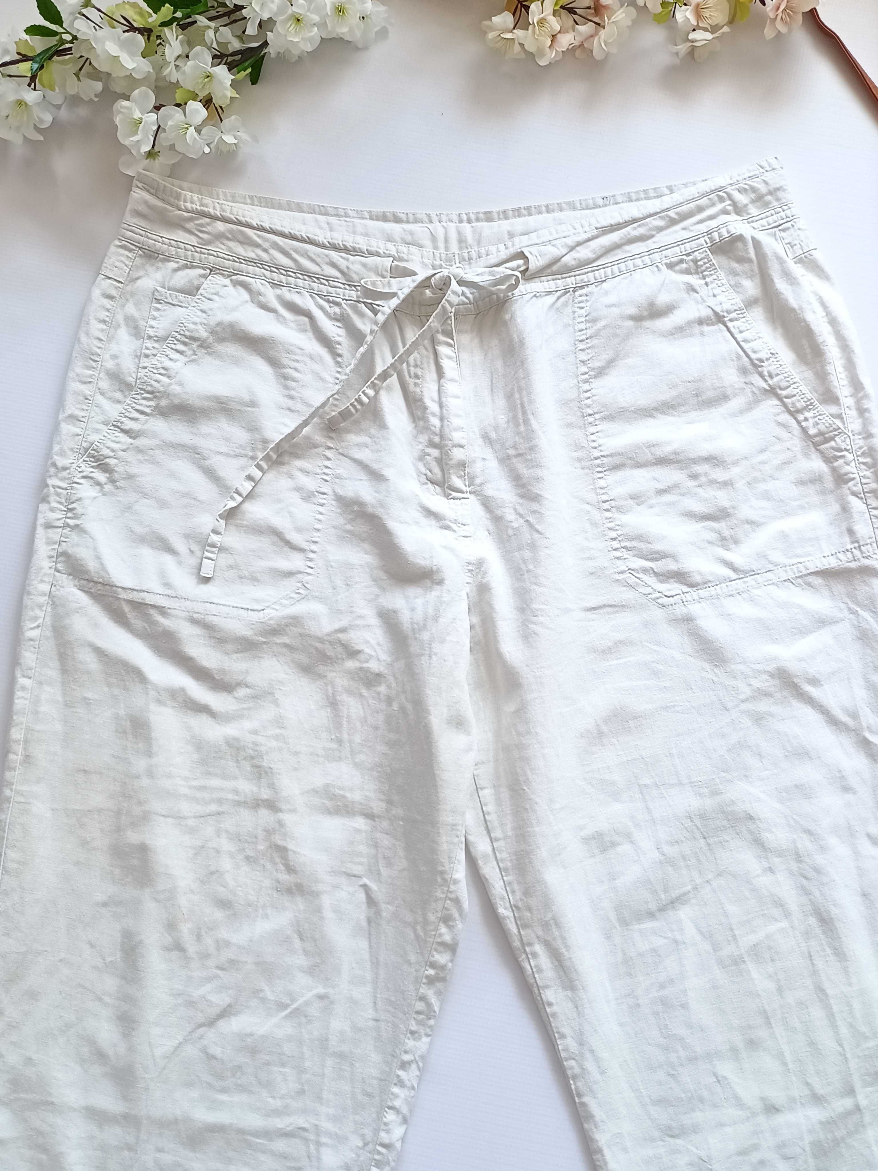 Białe spodnie chinosy gładkie lniane bawełniane  Casual Club 46 3XL