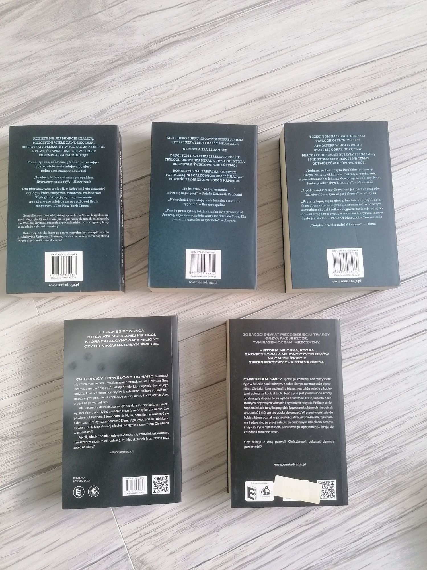 Pięćdziesiąt twarzy Greya E L James Grey cały zestaw