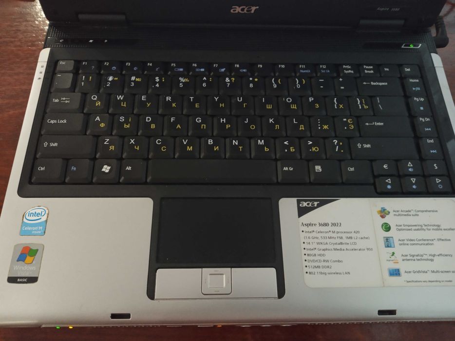Продам ноутбук Acer aspire 3680, Intel Core 2 Duo T7400 2.16GHz