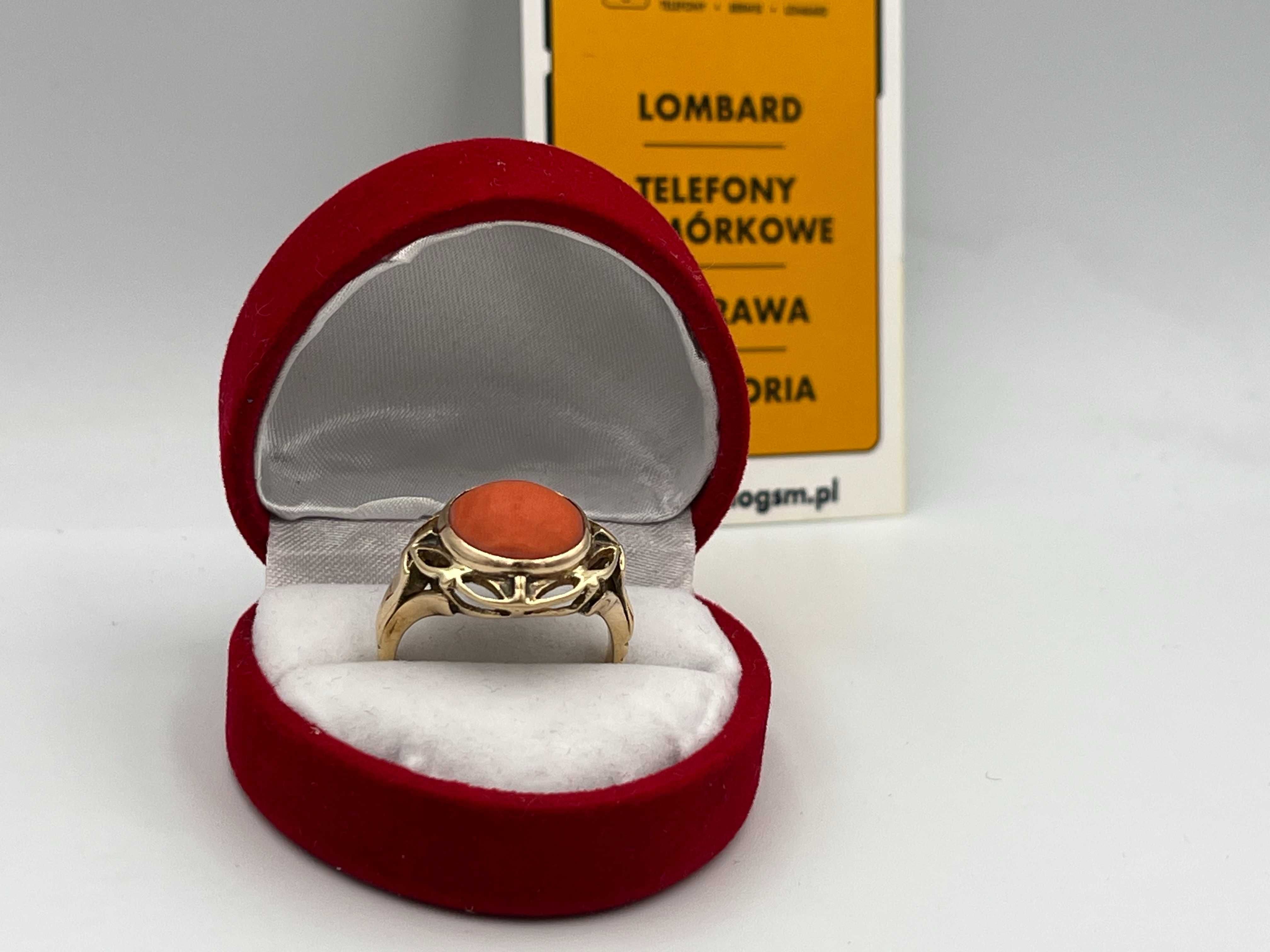 Złoty pierścionek 14K z koralem, Lombard Halo gsm Łódź
