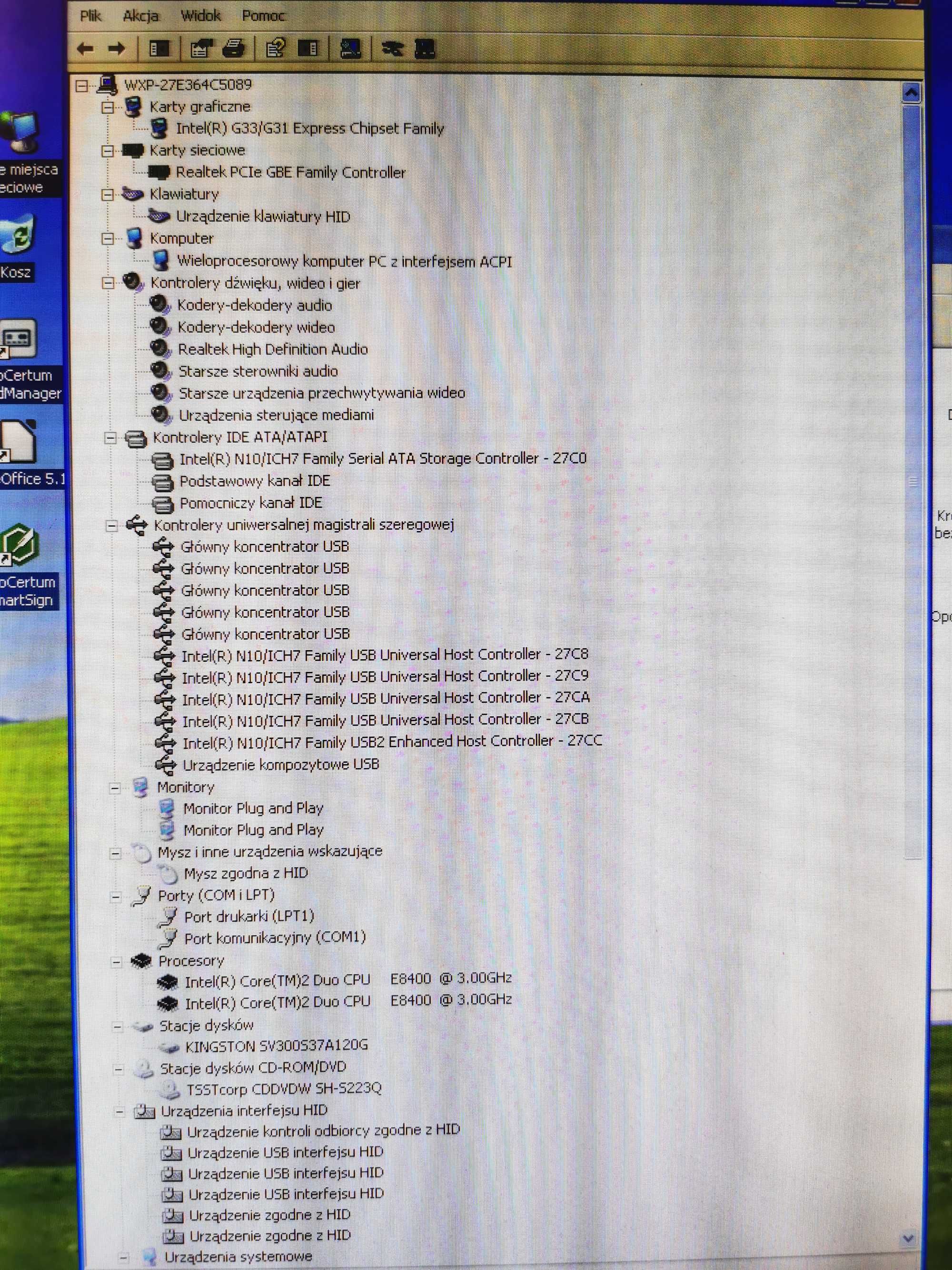 Komputer stacjonarny Core2 Duo E8400  Dysk SSD 120Gb / Monitor 15'