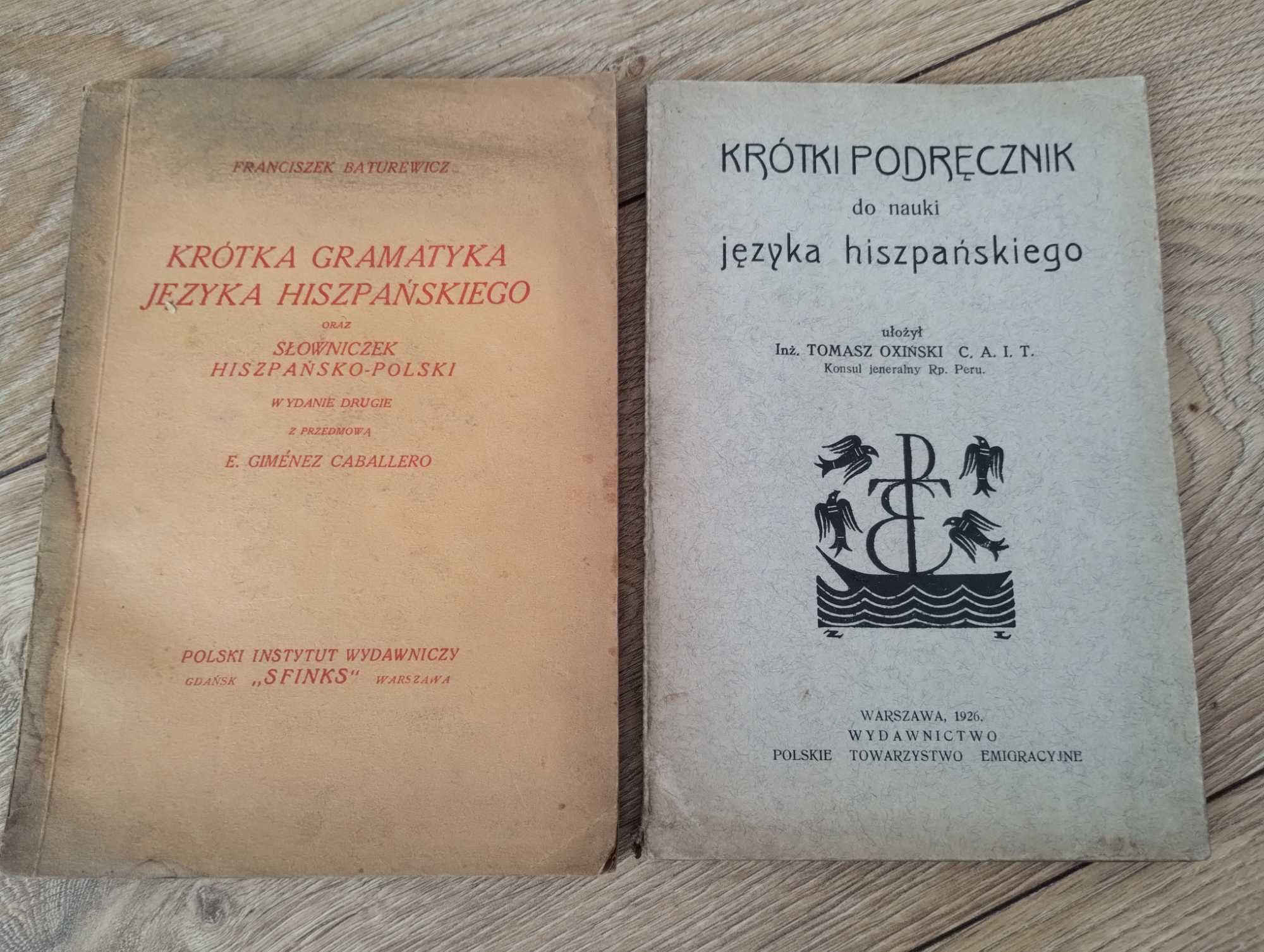 2x Krótka Gramatyka podręcznik języka hiszpańskiego 1926 Oxiński