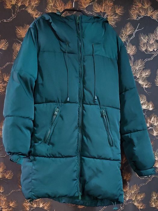 Пальто зимове стьобане колір зелений оксамитовий розмір xs Cropp