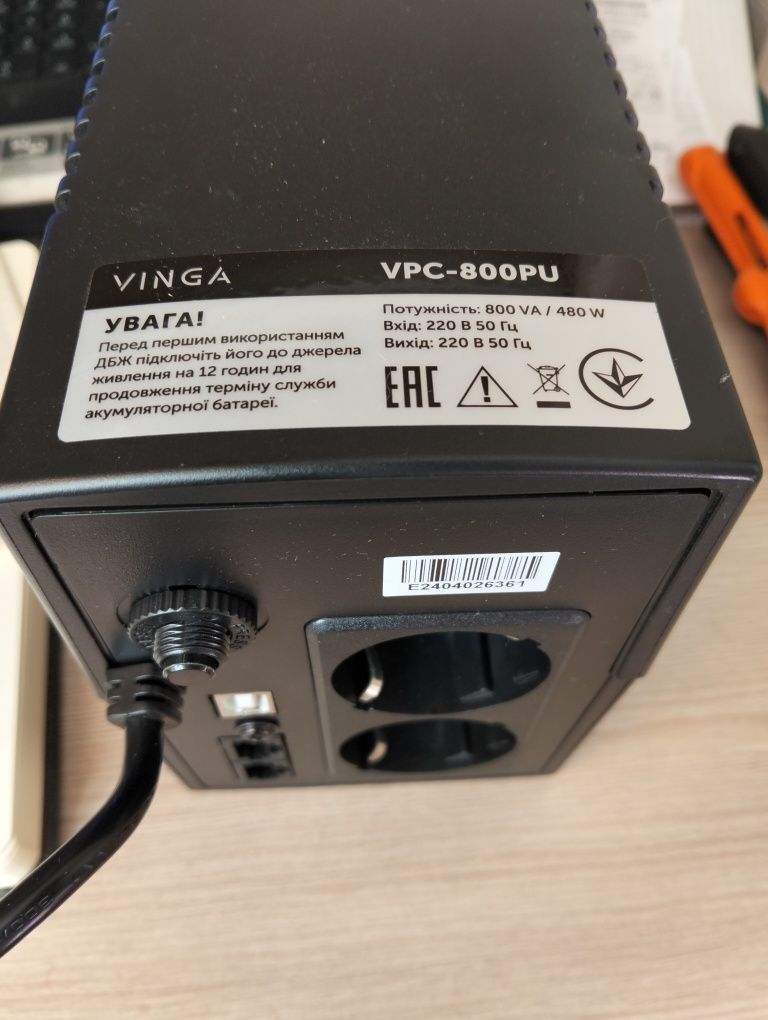 Пристрій безперебійного живлення Vinga LCD 800VA plastic case with USB