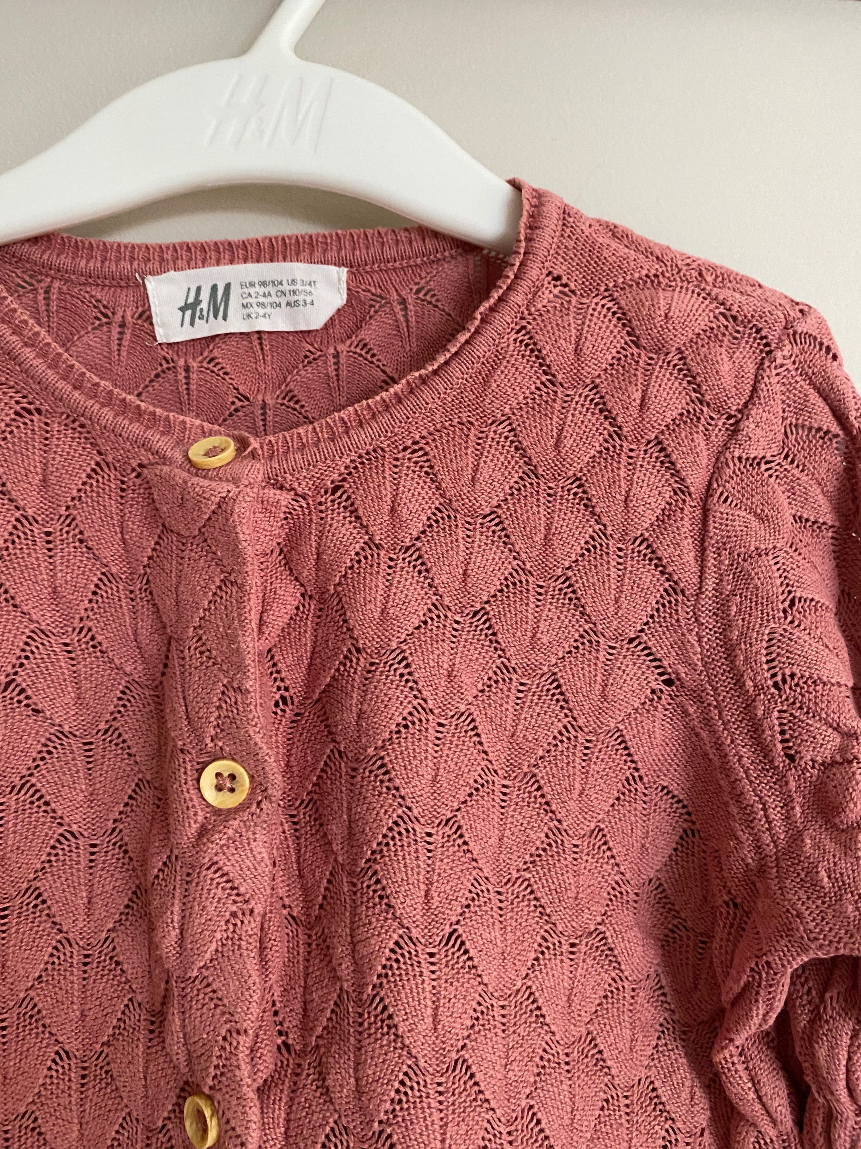 Sweter zapinany na guziki antyczny róż H&M rozm 98