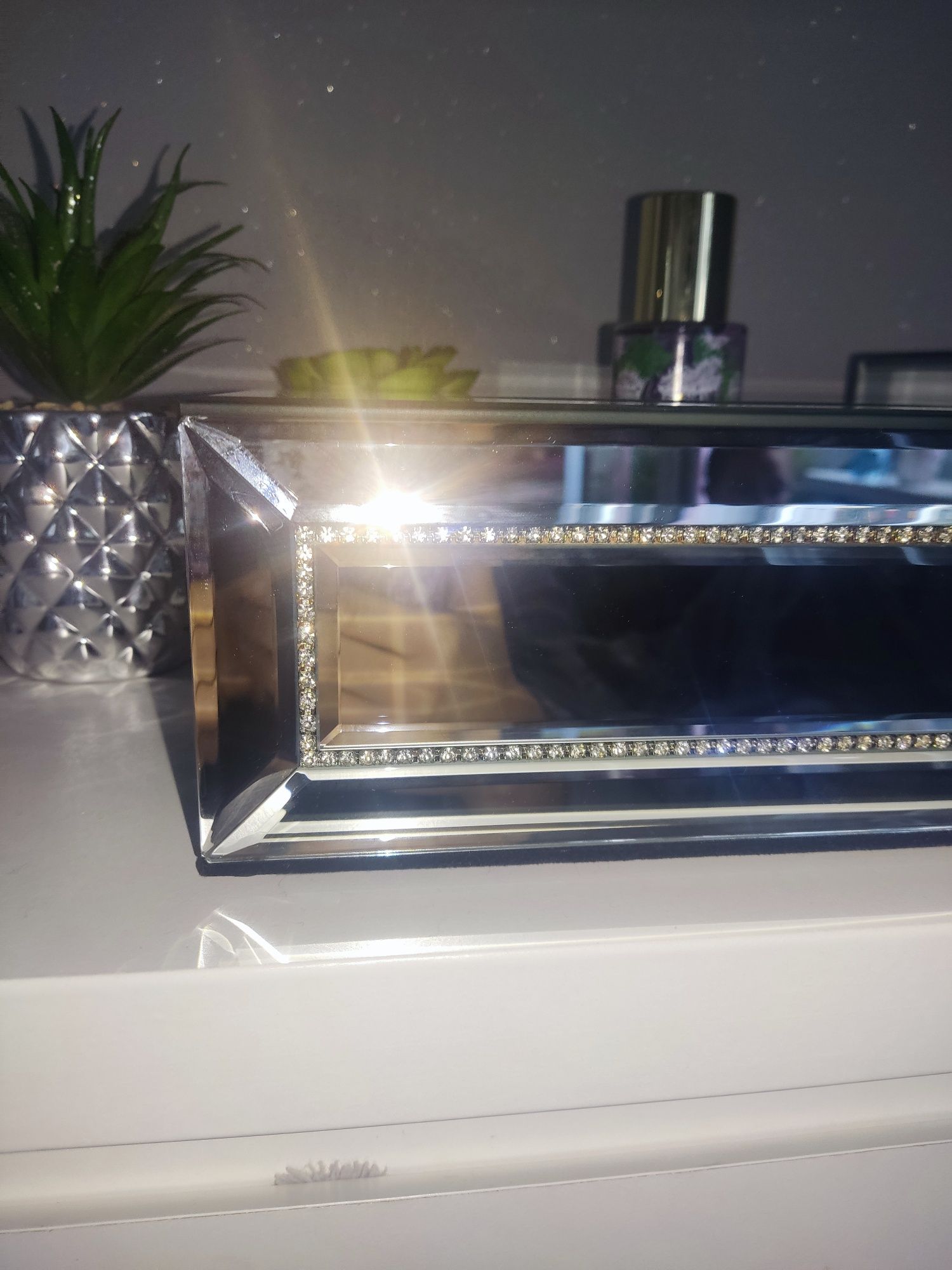 Chustecznik lustrzany z błyszczącymi cyrkoniami Glamour elegancki duży