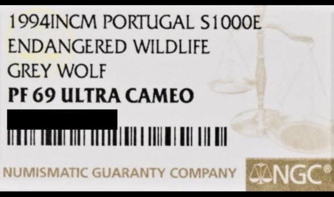 Moeda Certificada LOBO 1000$00 PRATA PROOF