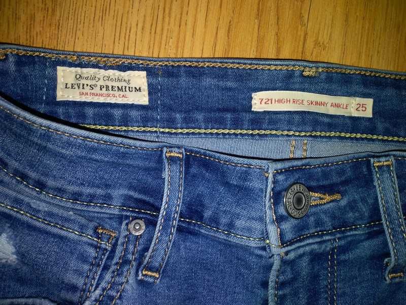 Jeansy Levi's w25 721 high rise skinny Ankle XS 34 dziury