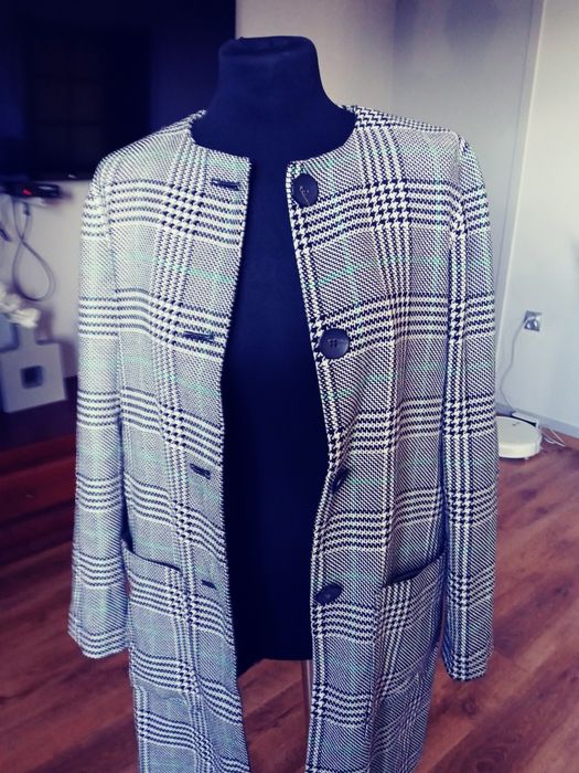 Plaszcz krata Zara damski guziki szary S