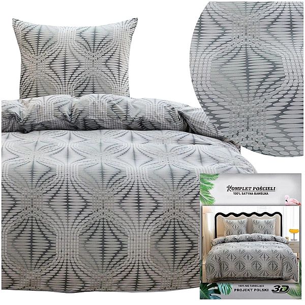 POŚCIEL Maria poszewka 70x80 komplet 140x200/2 części SATYNOWA geometr