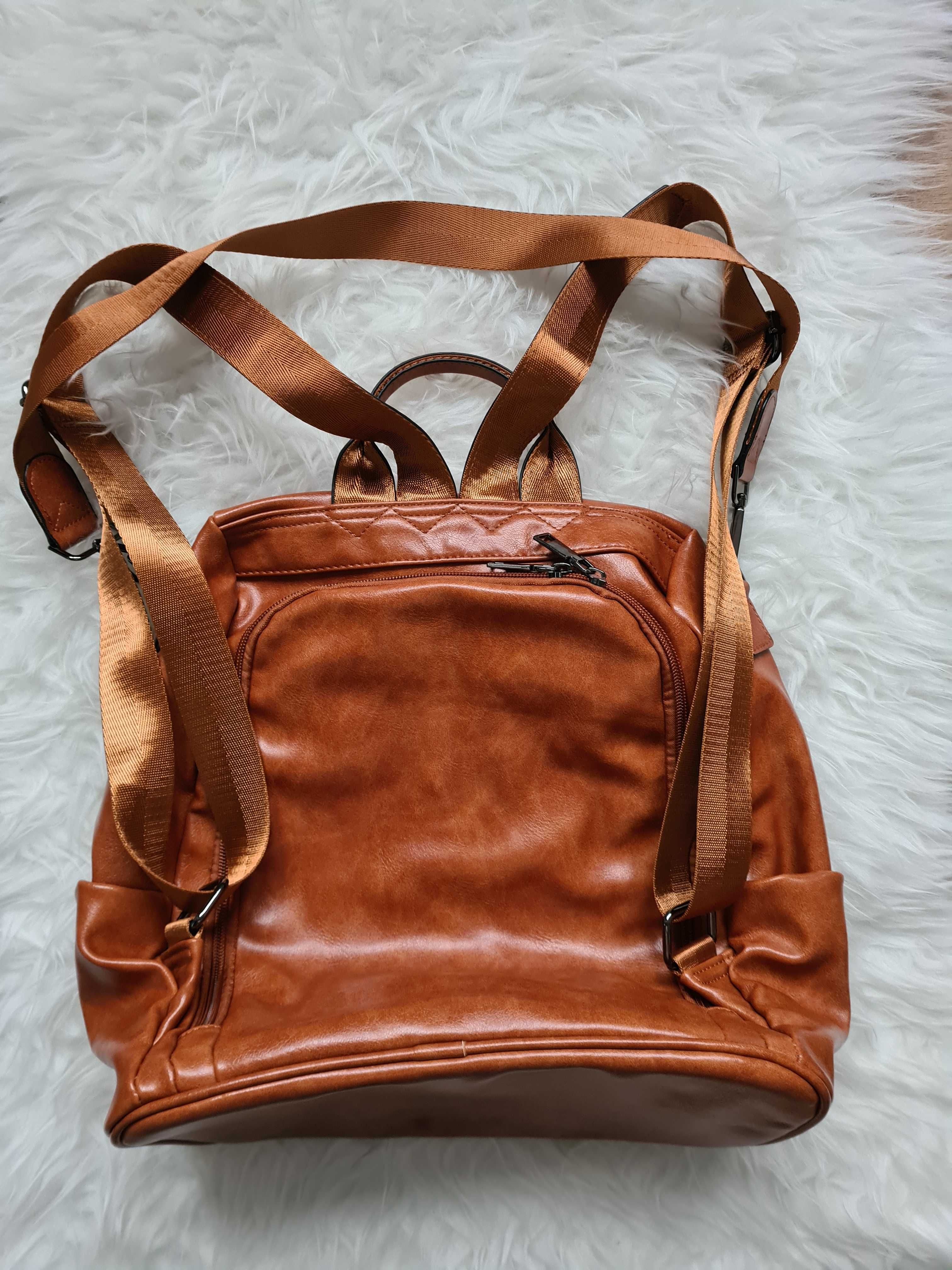 XA232 plecak brązowy z ozdobnym chwostem skóra ekologiczna torba