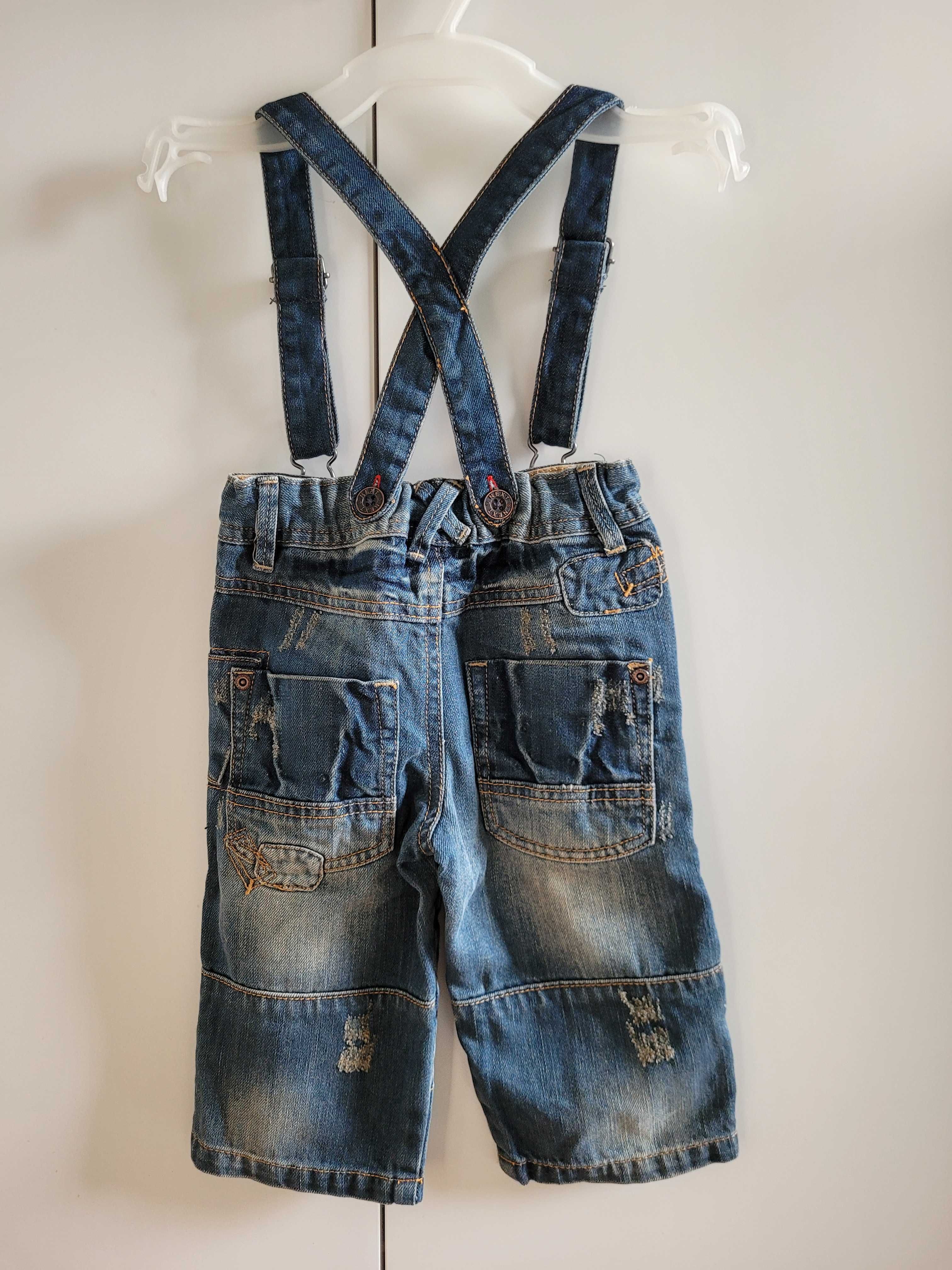 Nowe spodnie chłopięce 80 9-12 Next regulowane szelki jeansy długie