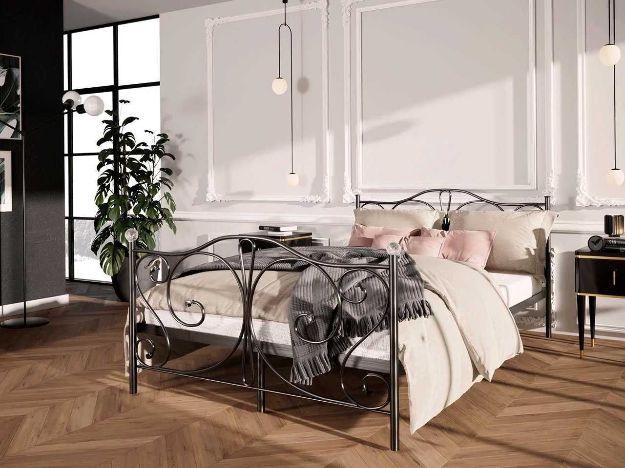 Łóżko Metalowe Glamour Czarne z Kryształkami 120x200 +Stelaż Drewniany