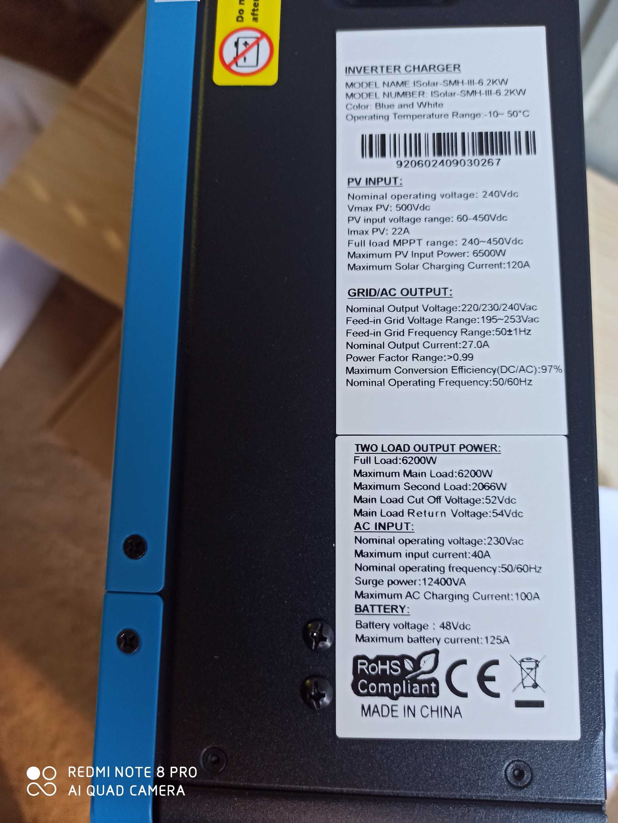 Inwerter WiFi SMH 6,2KW 48V 2 x 230V, pracuje bez Akumulatora