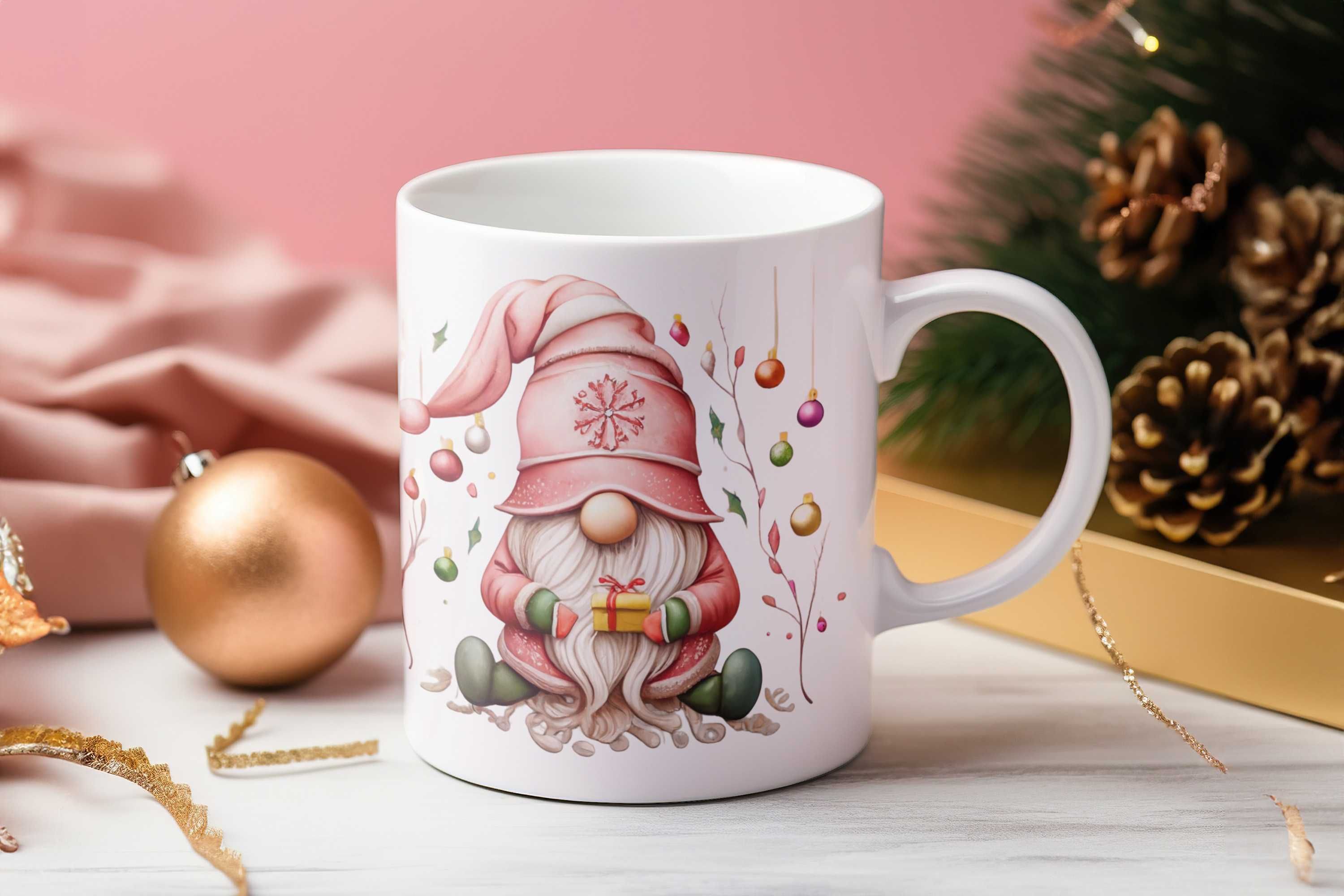Kubek z Gnomami Święta Boże Narodzenie piękna grafika