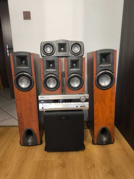 Kino domowe głośniki Klipsch aplituner Onkyo TX-SR505SE sprawne używa