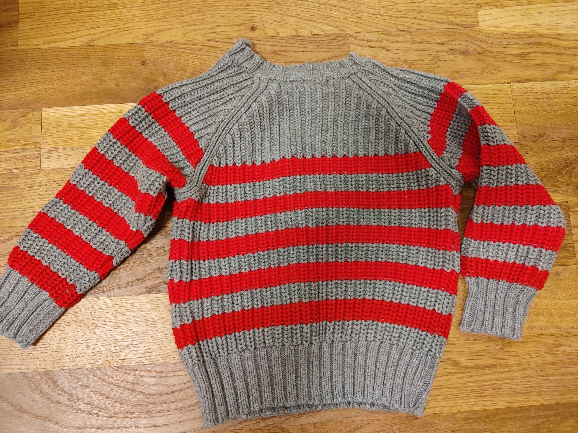 Gruby sweter w czerwone paski, Vertbaudet, 94cm