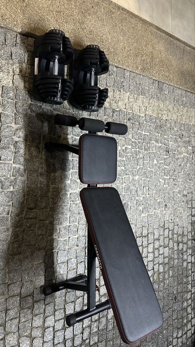 Halteres ajustáveis 40kg + banco inclinável