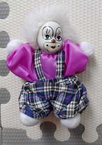 kolekcjonerska lalka klaun porcelanowa twarz , fiolet, krata