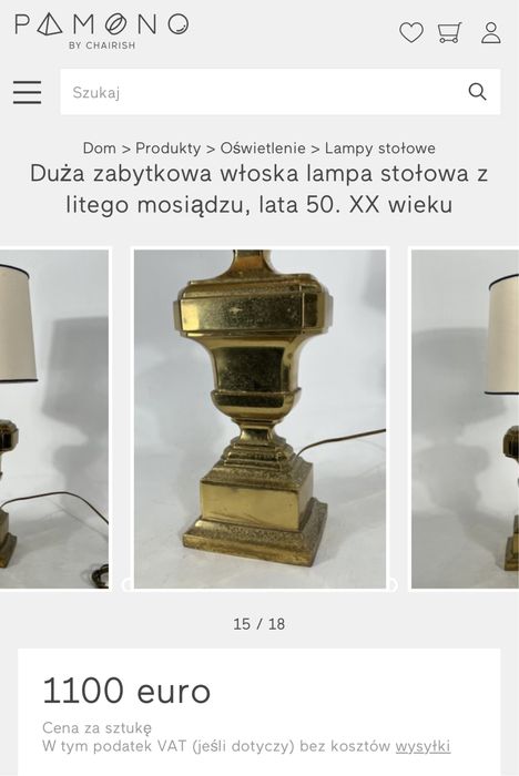 Piękna Duża Mosiężna Włoska Lampa 1950rok Ciężki Lity Mosiądz Unikat