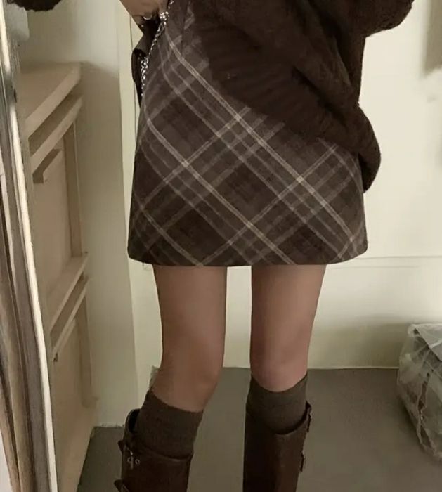 Теплая юбка в клетку