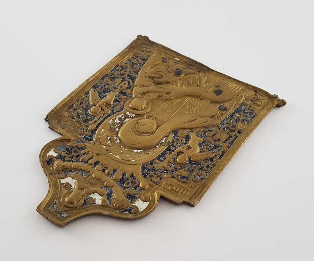 IKONA podróżna wykonana z brązu zdobiona emalią w XIX wieku